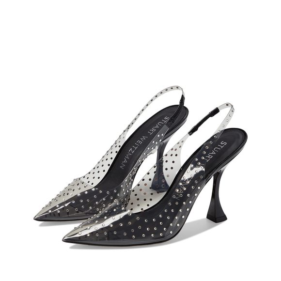 Stuart Weitzman Glam Xcurve 100 Slingback Flannel/Black/Clear 10 B - Picture 1 of 1